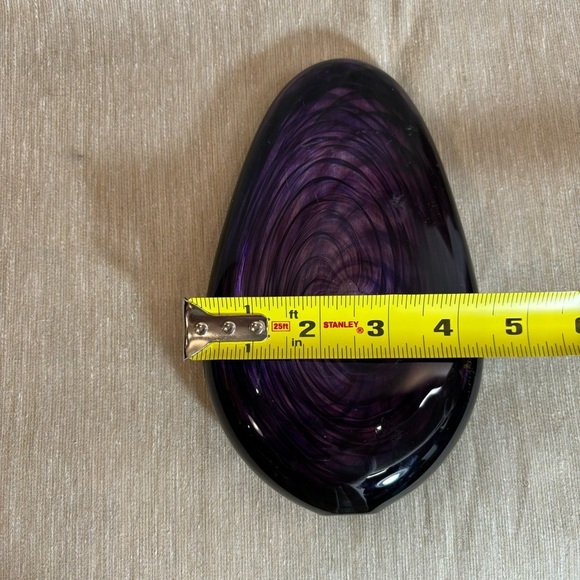 Art Glass Hand Blown Obelisk Shape Purple Span Striations Paperweight - Picture 7 of 8